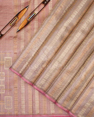 Baby Pink and Silver Organza Tissue Zari Kanjivaram Silk Saree - S696- View 2