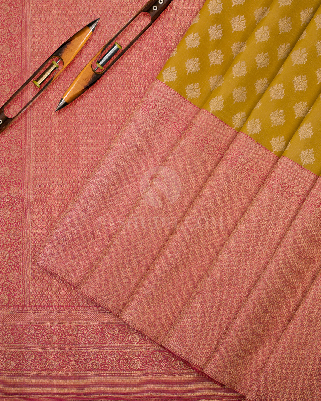 Mustard and Peach  Kanjivaram Silk Saree - S796 - View 3