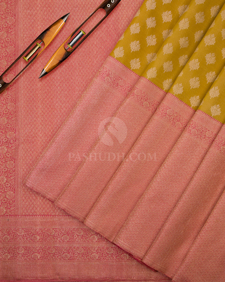 Mustard and Peach  Kanjivaram Silk Saree - S796 - View 3