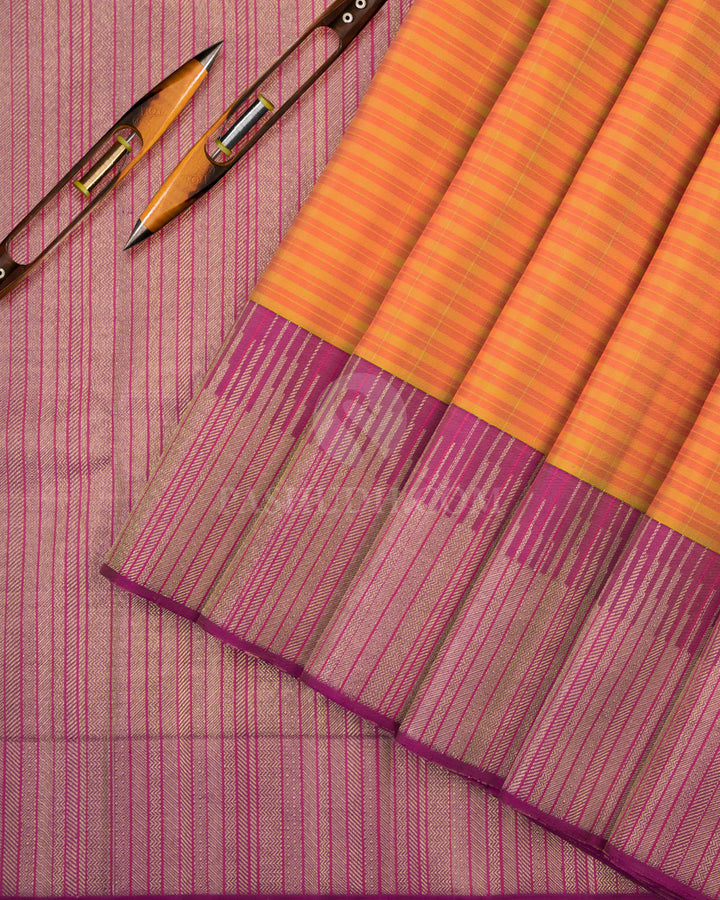Orange & Purple Kanjivaram Silk Saree - S726 - View 3