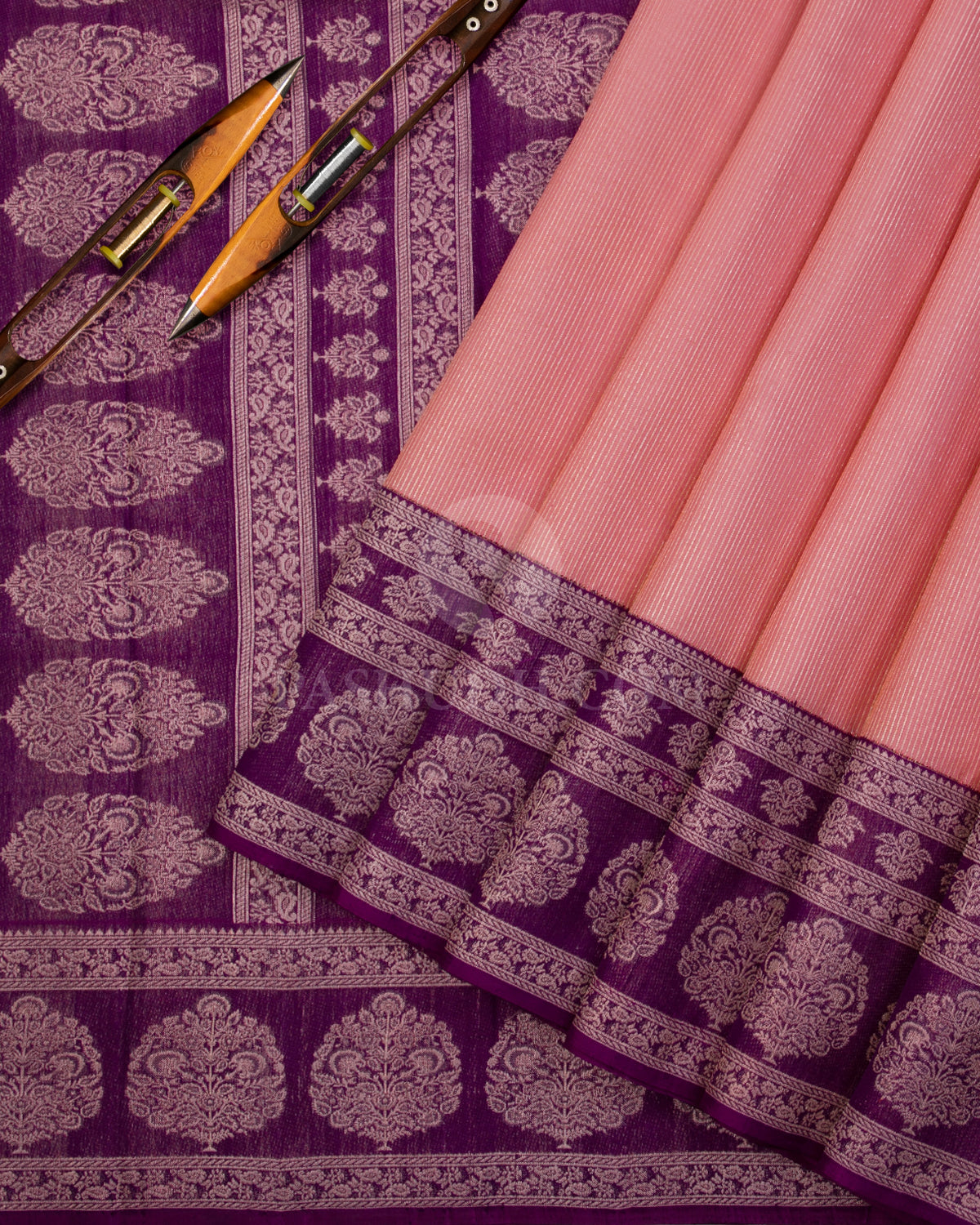 Baby Pink & Violet Kanjivaram Silk Saree - S1031(A) - View 2