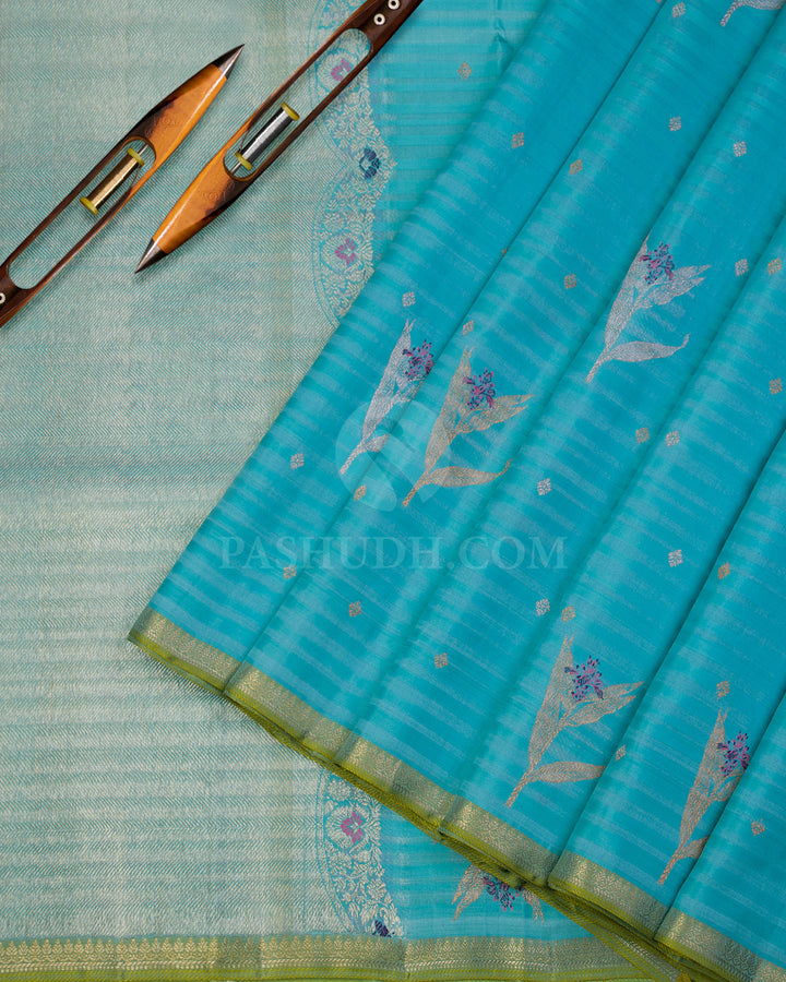 Sky Blue Kanjivaram Silk Saree - S996 - View 2