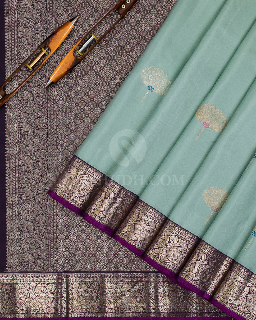 Light Teal & Purple Kanjivaram Silk Saree - S1144(A) - View 2