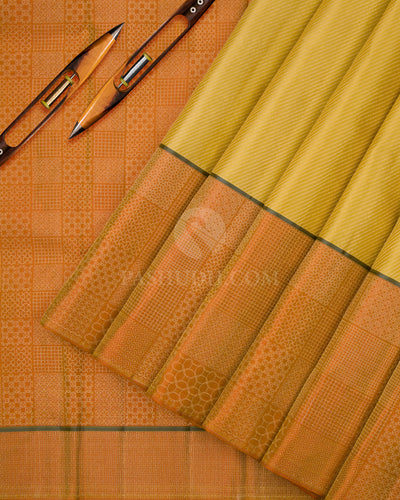 Yellow and Orange Kanjivaram Silk Saree - DJ210 - View 2