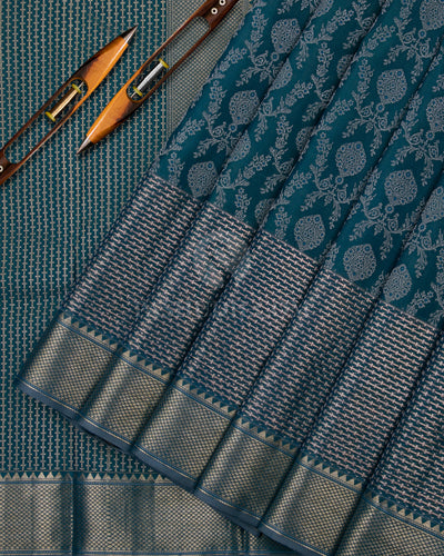 Teal Kanjivaram Silk Saree - DT195 -View 2