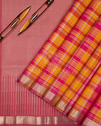 Yellow And Pink Kanjivaram Silk Saree - S1020(B) - View 2