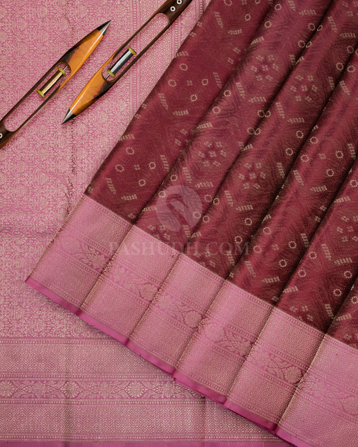 Brown and Pink Kanjivaram Silk Saree - DT197 - View 2
