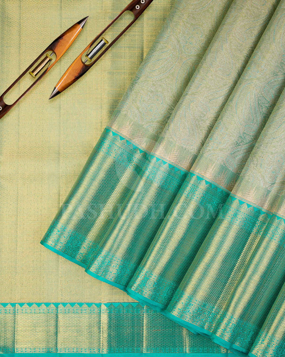 Turquoise Tissue kanjivaram Silk Saree - S1049(C) - View 2