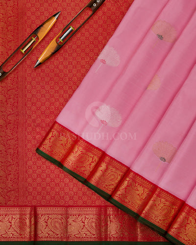 Pale Pink & Red Pure Zari Kanjivaram Silk Saree - S754 - View 3