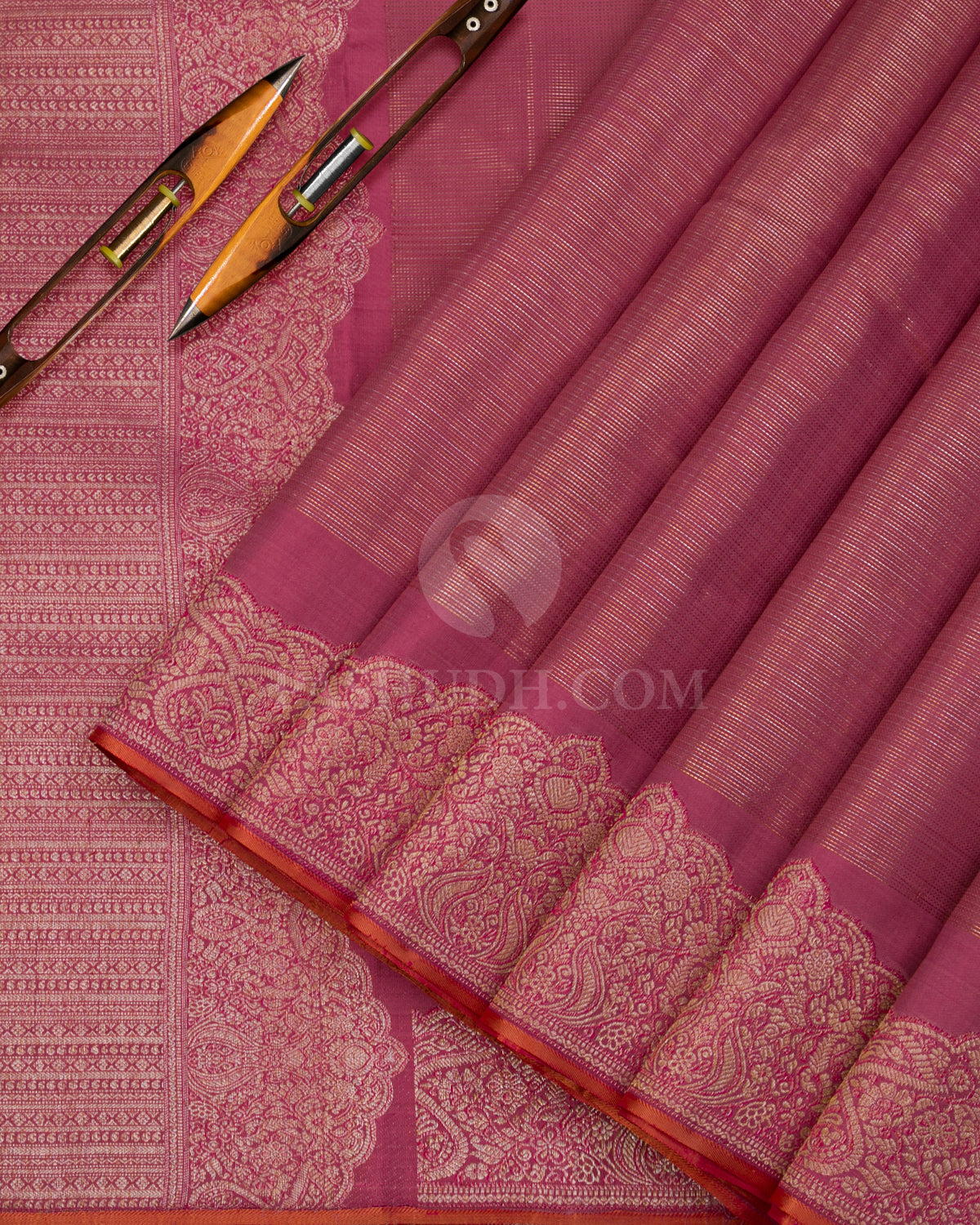 Onion Pink & Orange Shot Pink Kanjivaram Silk Saree - S972 - View 2