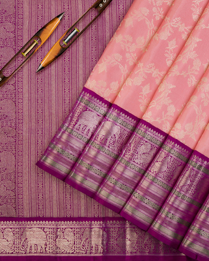 Baby Pink & Magenta Kanjivaram Silk Saree - S893