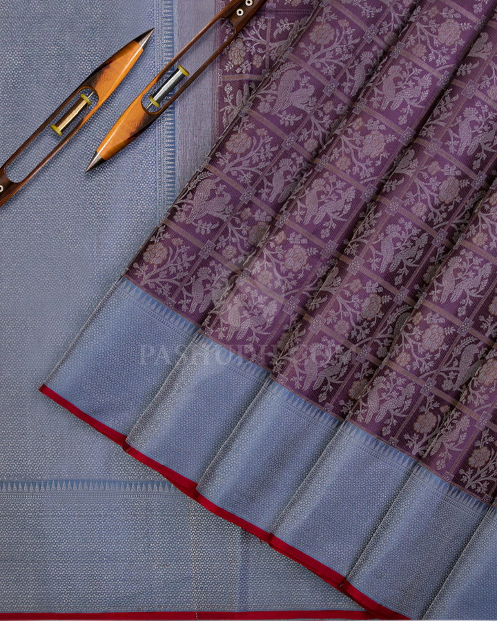 Mauve and Sky Blue Kanjivaram Silk Saree - DT215