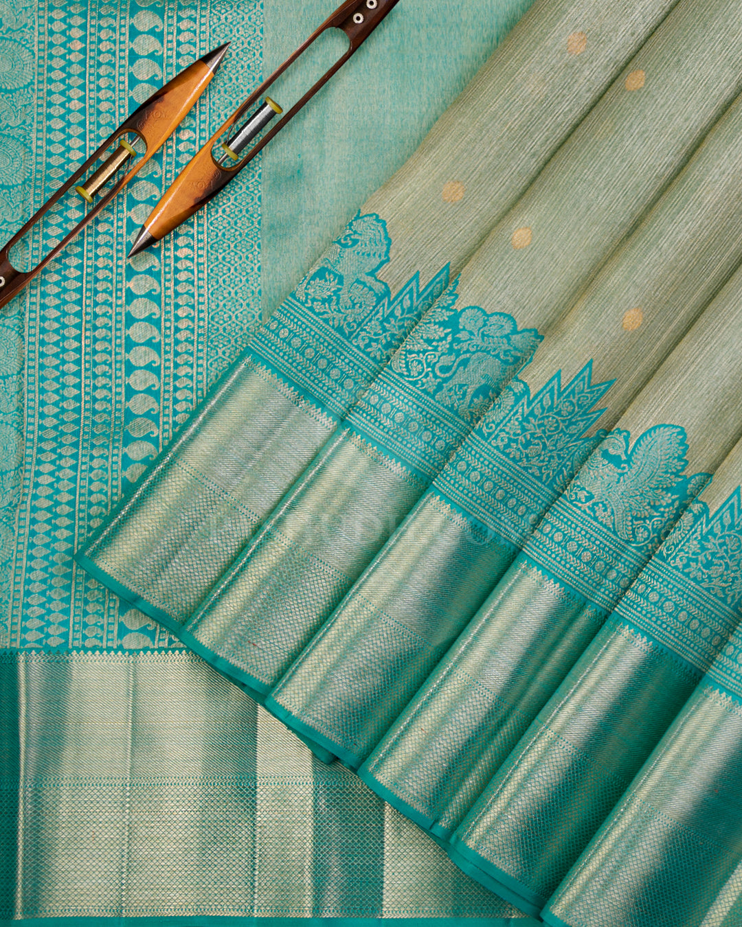 Gold & Turquoise Kanjivaram Silk Saree - S898