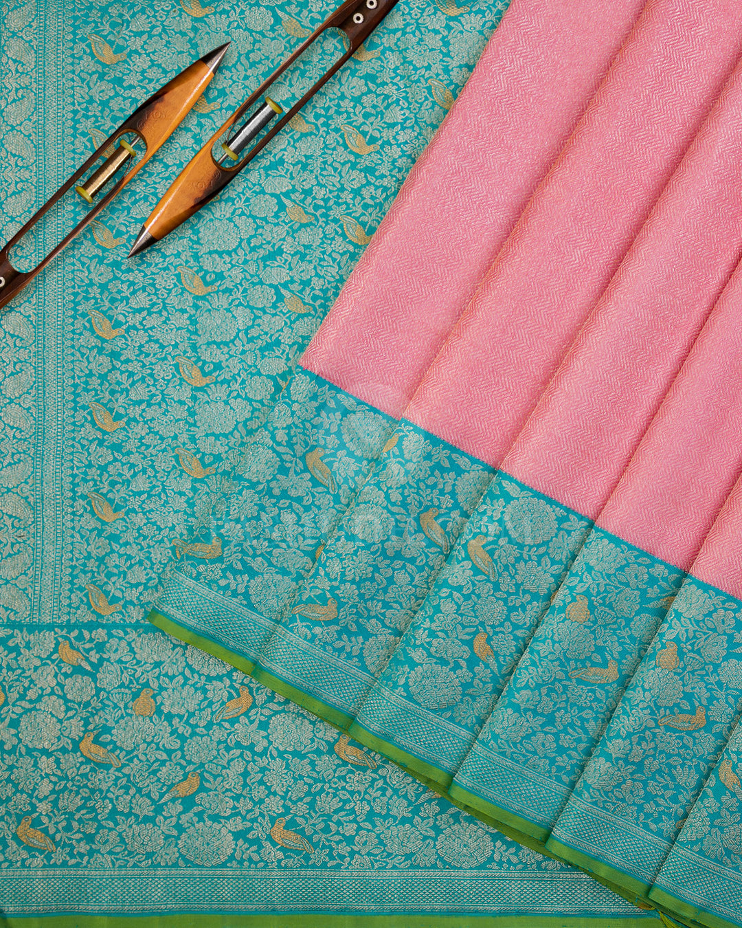 Pink & Turquoise Kanjivaram Silk Saree - S901