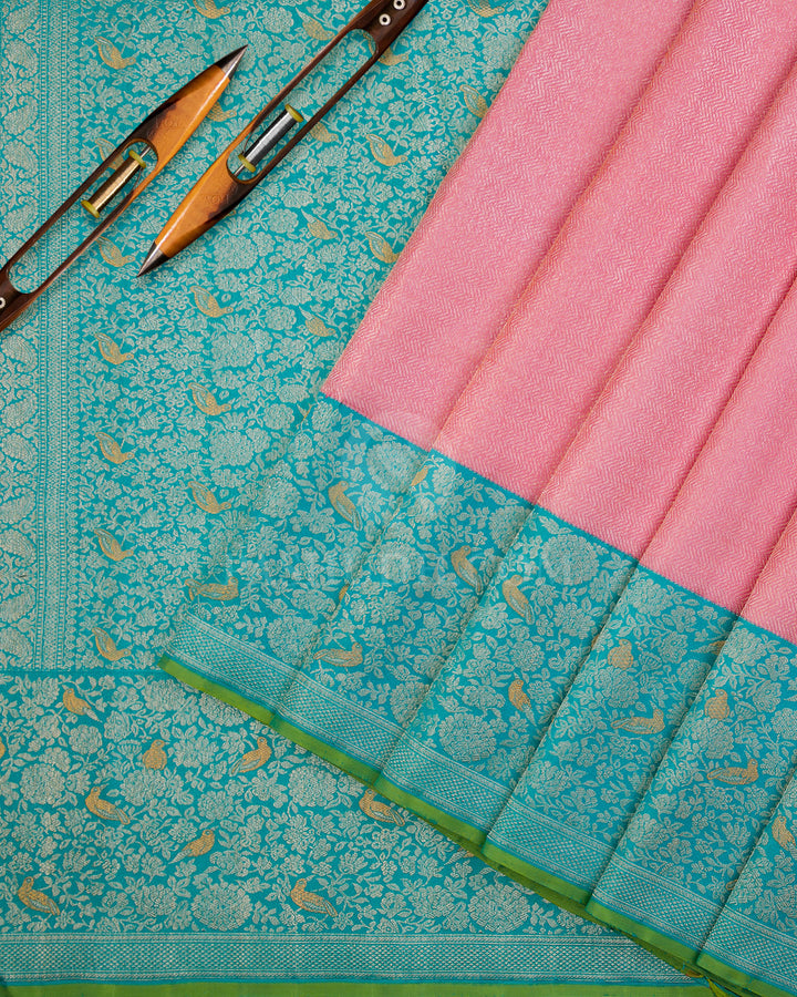 Pink & Turquoise Kanjivaram Silk Saree - S901