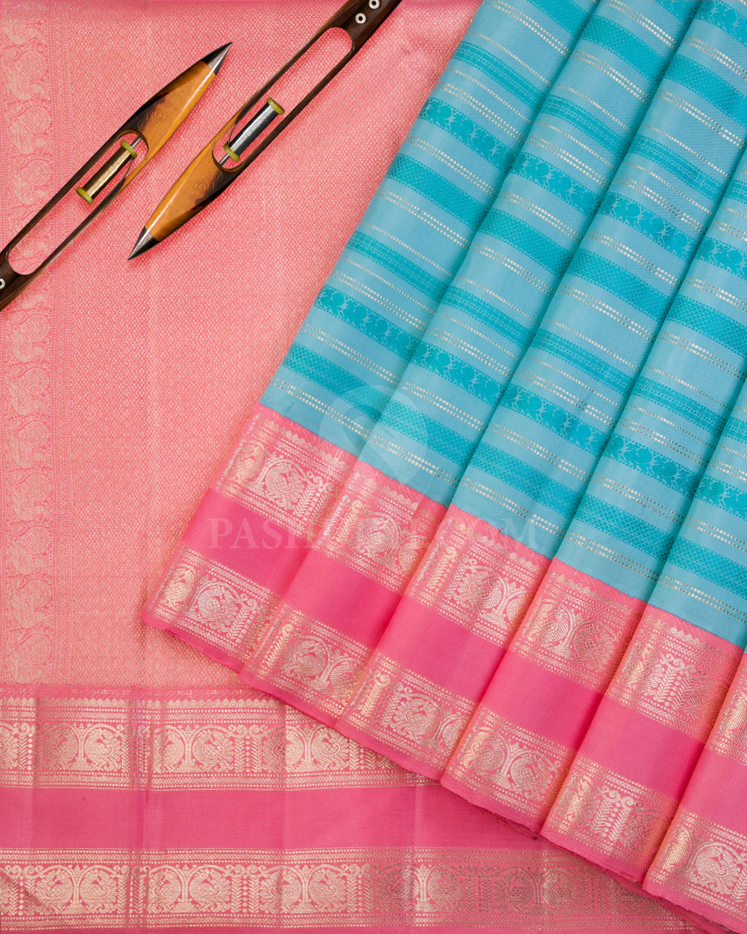 Sky Blue and Pink Kanjivaram Silk Saree - S914
