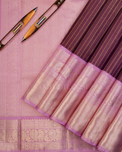 Aubergine & Lavender Kanjivaram Silk Saree - S911