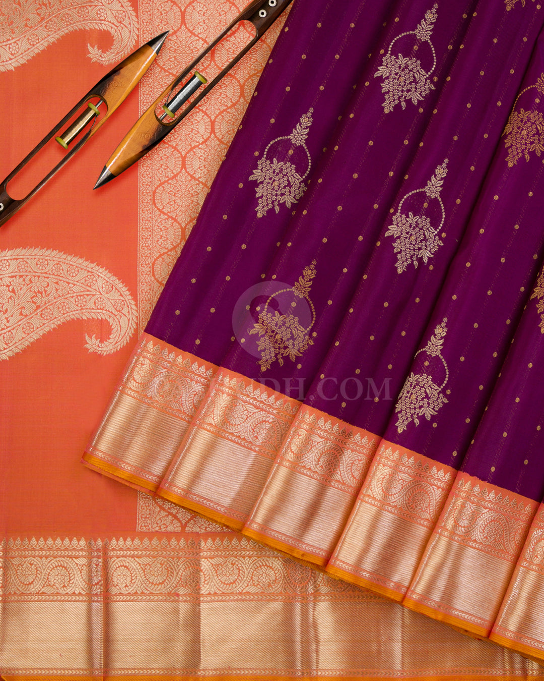 Dark Violet & Orange Kanjivaram Silk Saree - S913