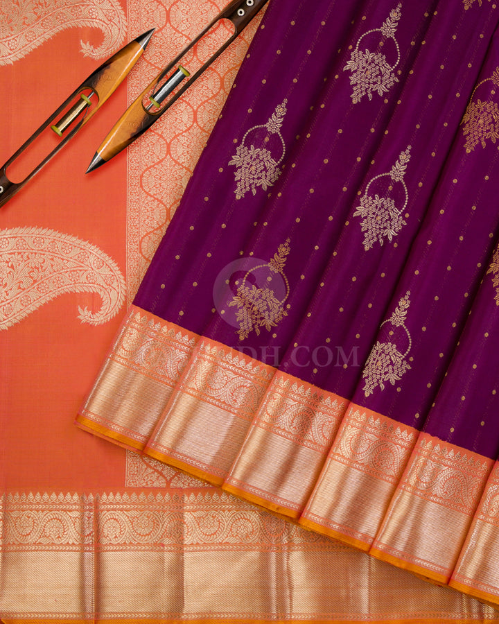Dark Violet & Orange Kanjivaram Silk Saree - S913