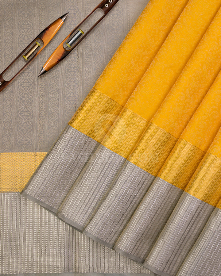 Yellow and Grey Kanjivaram Silk Saree - DT224