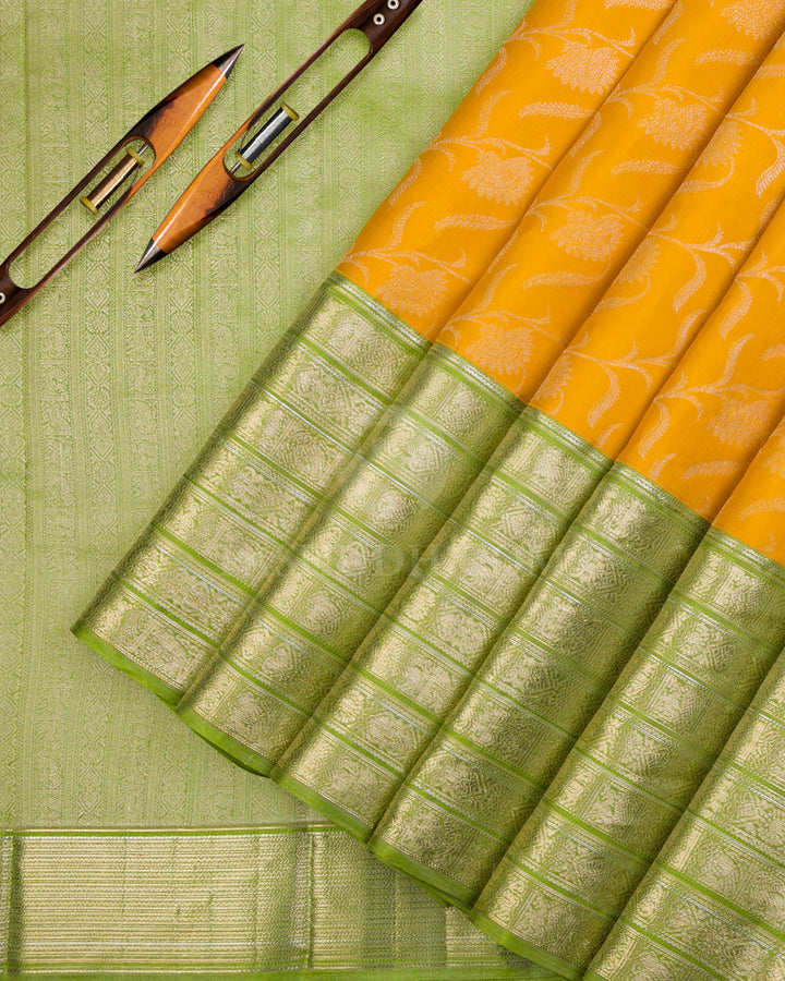 Yellow and Green Kanjivaram Silk Saree - DT221