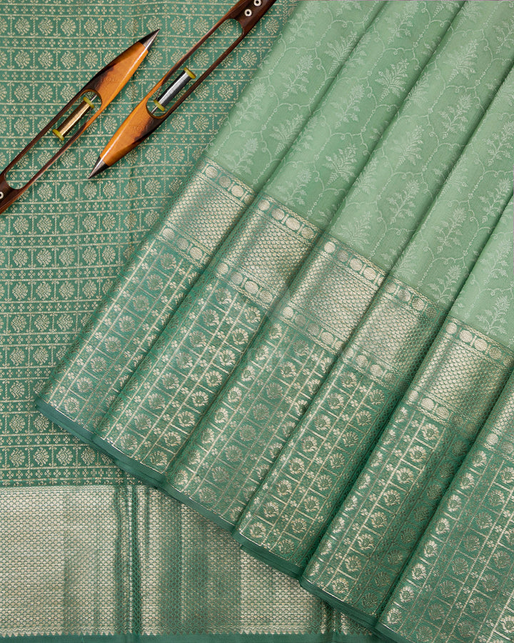 Olive Green Kanjivaram Silk Saree - D458