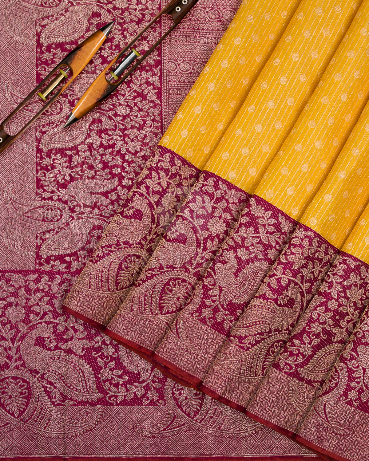Yellow & Magenta Kanjivaram Silk Saree - S1113(A) - View 2