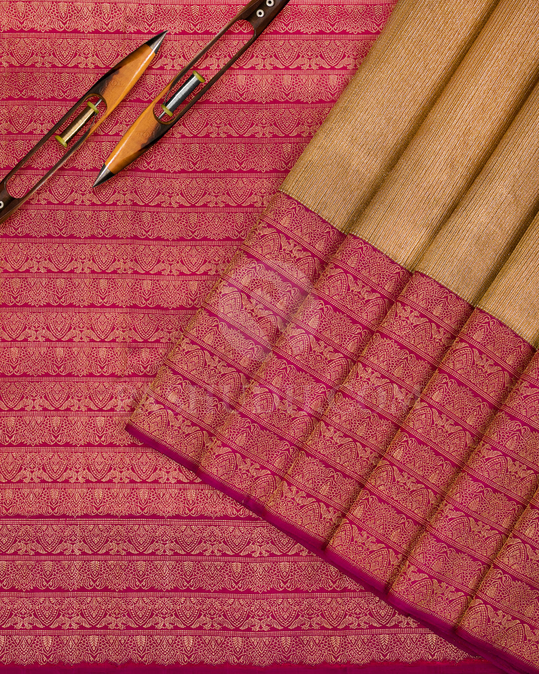 Gold Organza and Magenta Kanjivaram Silk Saree - S1188(A) - View 2