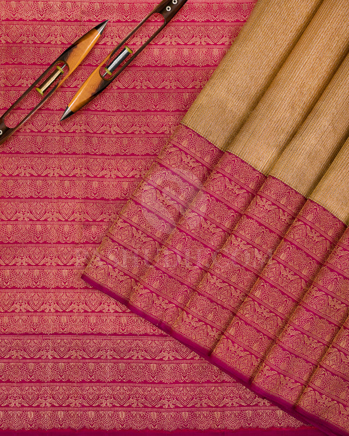 Gold Organza and Magenta Kanjivaram Silk Saree - S1188(A) - View 2