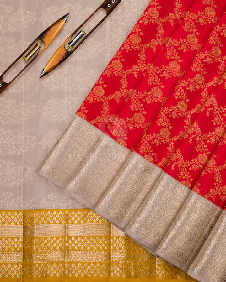 Red and Grey Ganga Jamuna  Zari Kanjivaram Silk Saree  - S799 - View 3