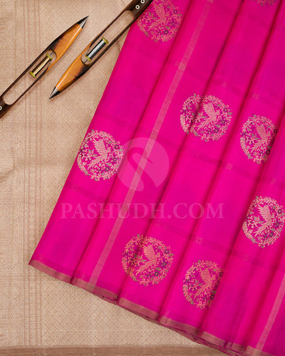Rani Pink And Beige Kanjivaram Silk Saree - S1165(A) - View 2