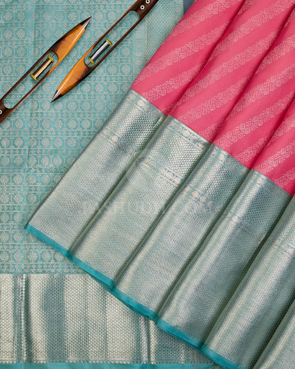 Baby Pink and Sky Blue Kanjivaram Silk Saree - D524(A) - View 1