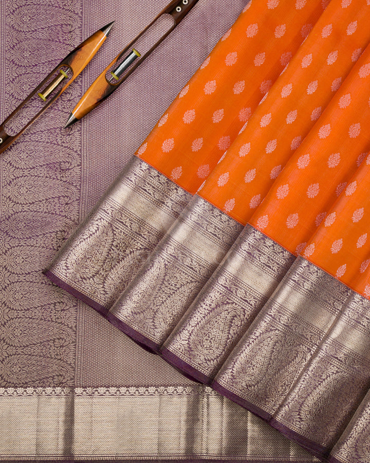 Orange and Violet Kanjivaram Silk Saree - DT206