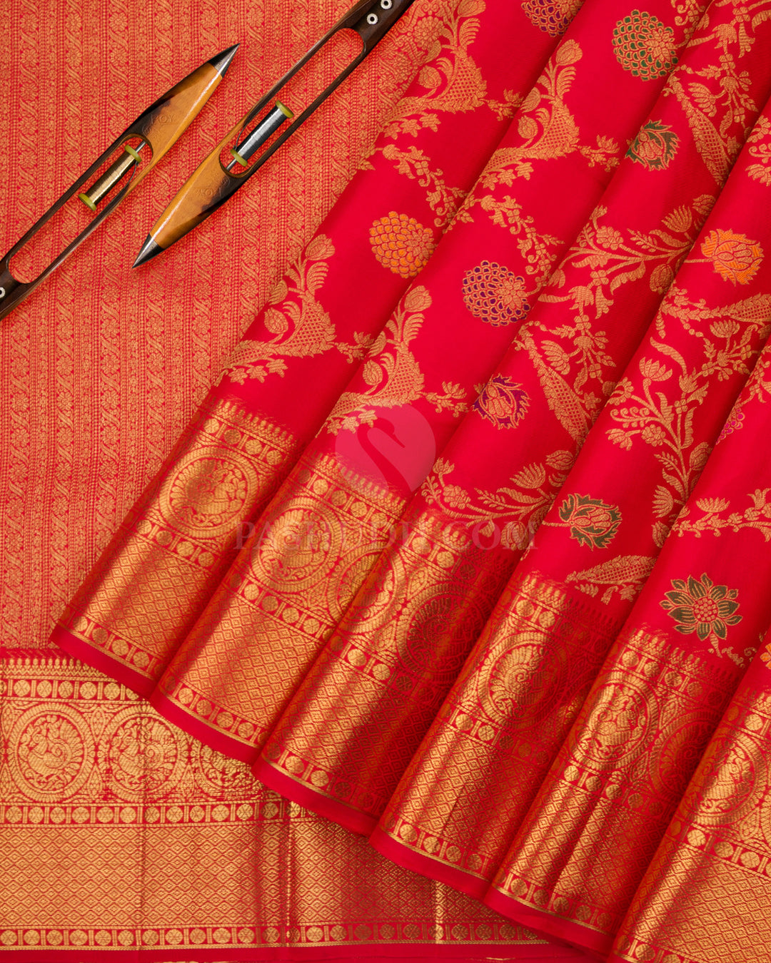 Bridal Red Pure Zari Kanjivaram Silk Saree - P117 - View 2