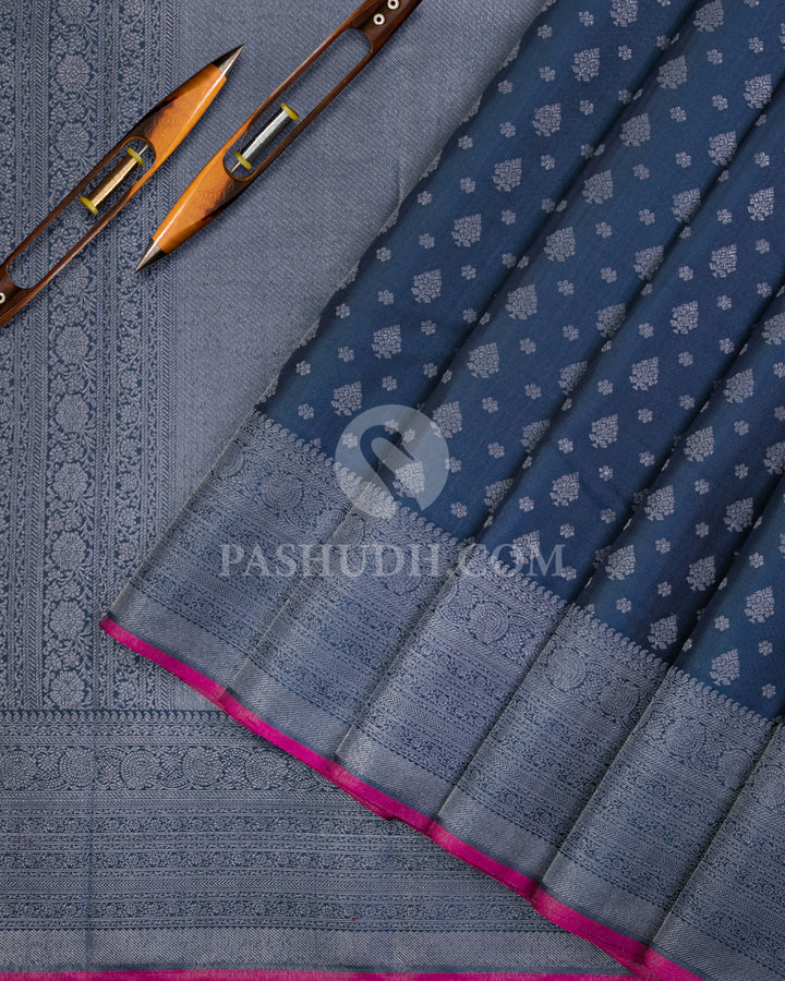 Pigeon Blue Kanjivaram Silk Saree - D475