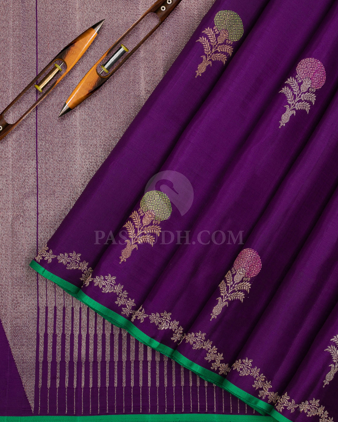 Violet & Green Kanjivaram Silk Saree - S1130(A) - View 2