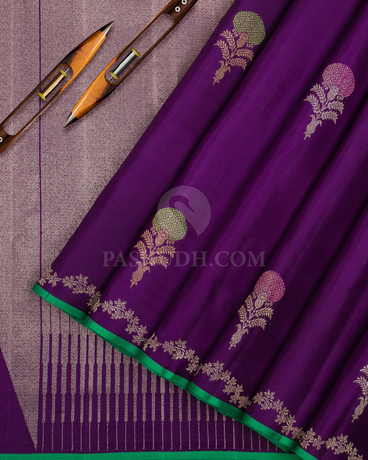 Violet & Green Kanjivaram Silk Saree - S1130(A) - View 2