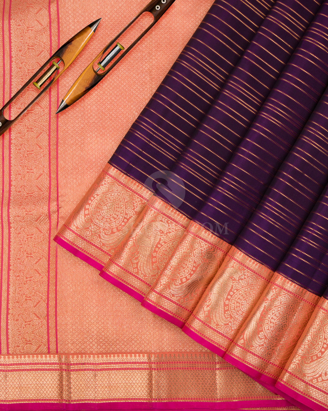 Indigo & Light Orange Kanjivaram Silk Saree - S804 - View 3