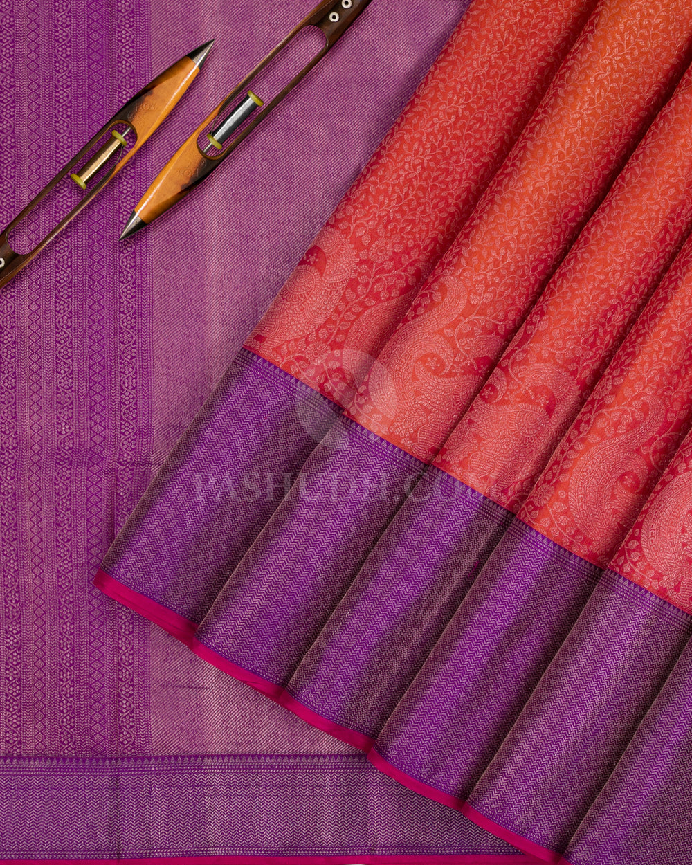 Orange And Violet Kanjivaram Silk Saree - D528(B) - View 1
