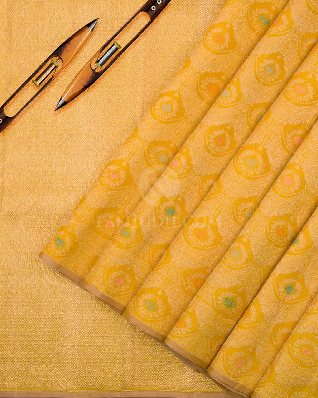 Mustard Borderless Kanjivaram Silk Saree - S789 -View 3