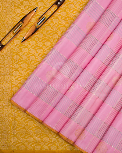 Baby Pink & Yellow Kanjivaram Silk Saree - S1069(B) - View 1