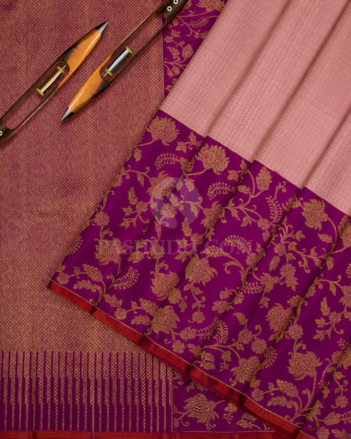 Peach Pink & Violet Kanjivaram Silk Saree - S1070(A) - View 2