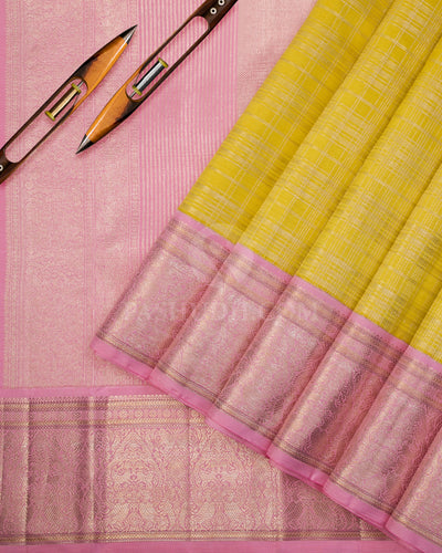 Corn Yellow & Baby Pink Kanjivaram Silk Saree - S1028(A) - View 2