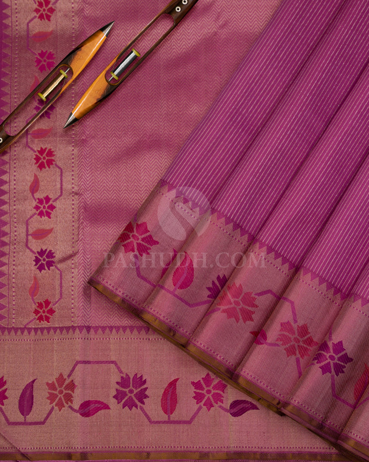 Mauve Kanjivaram Silk Saree with Paithani Border - S1000 - View 2