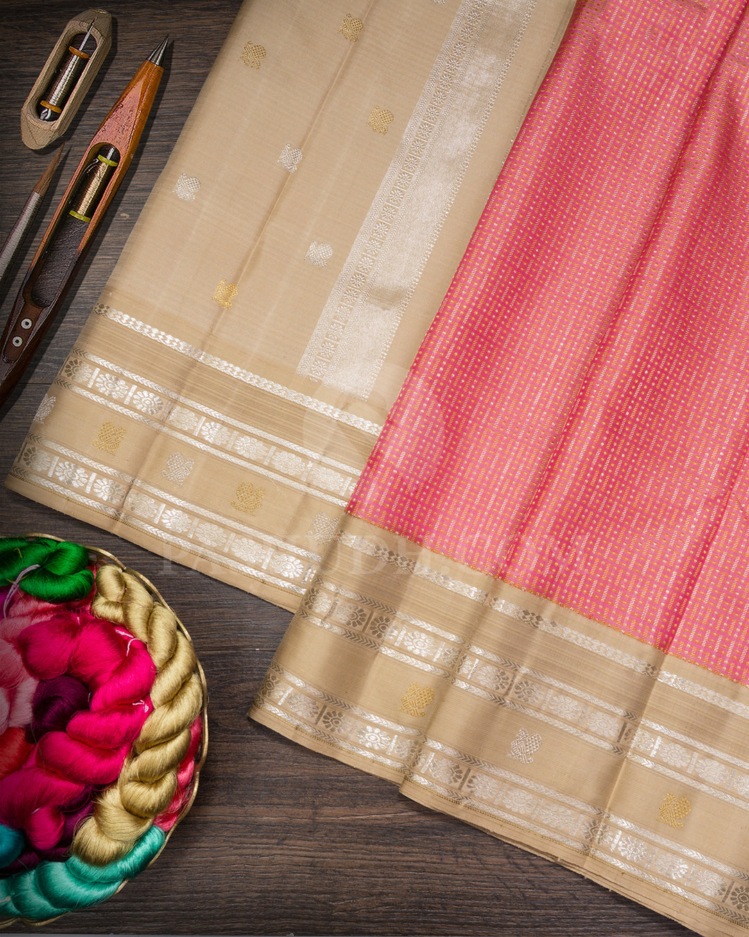 Punch Pink With Beige Bridal Kanjivaram Silk Saree-S1754(A)