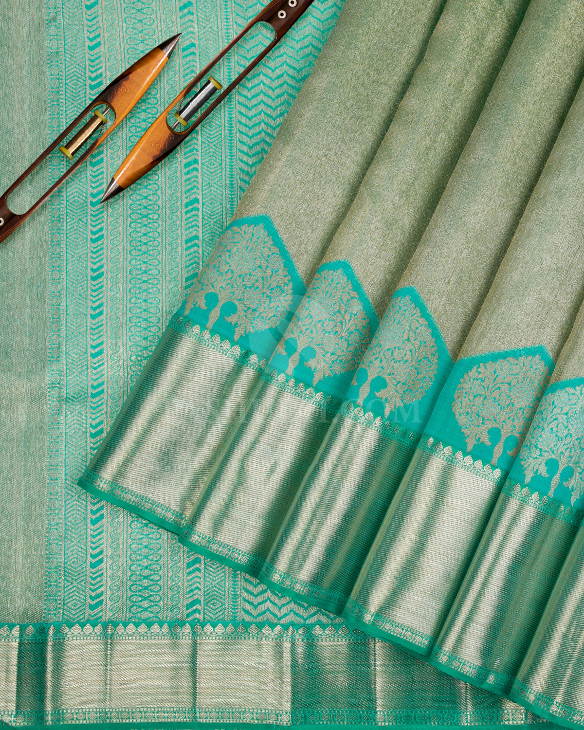 Aqua Blue Organza Kanjivaram silk Saree - S1096(A) - View 2