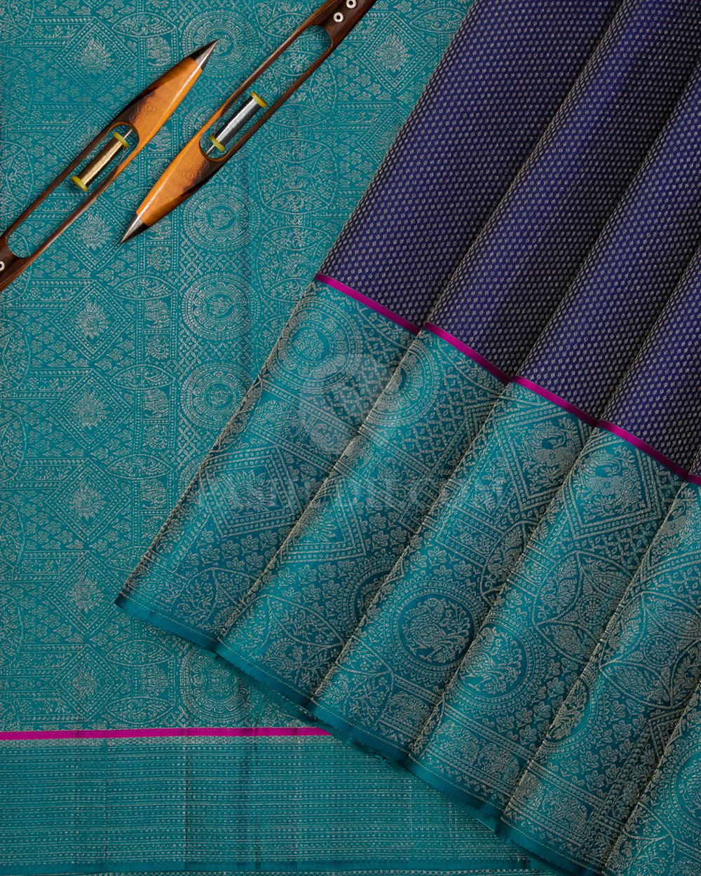Royal Blue & Anandha Blue Kanjivaram Silk Saree - DJ287(A) - View 1