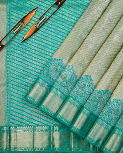 Turquoise Green Kanjivaram Silk Saree with Shimmer - S923