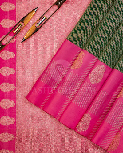 Dark Green and Baby Pink Kanjivaram Silk Saree - S928