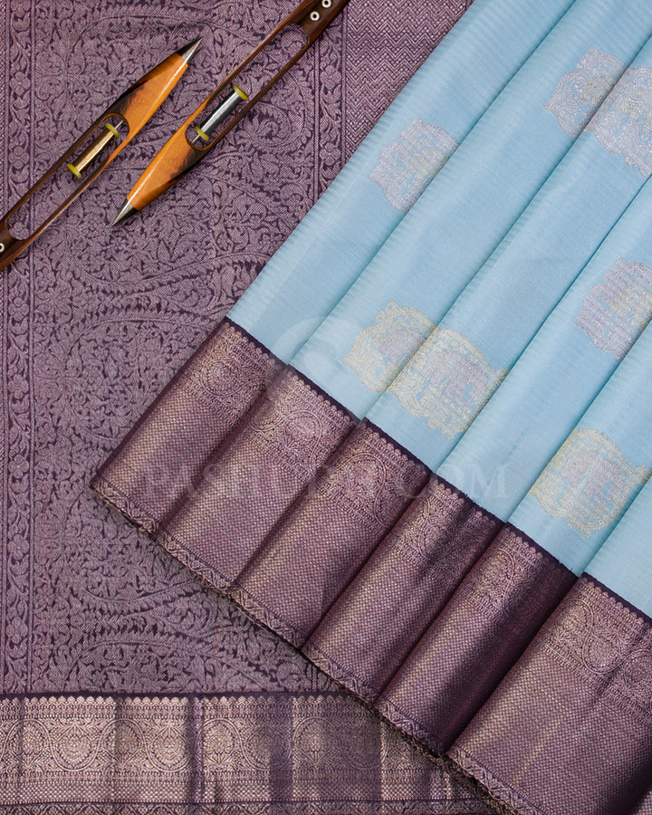 Powder Blue and Elephant Grey Kanjivaram Silk Saree - S924